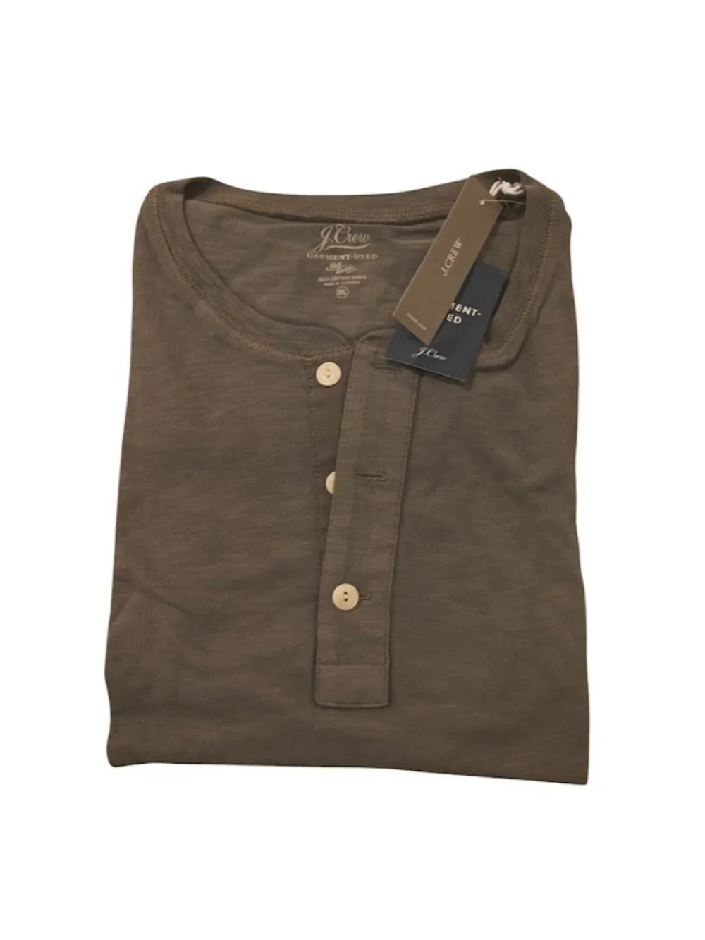 J. Crew Men's Garment Dyed Green XXL 2XL Short Sleeve Henley Shirt 100 Cotton